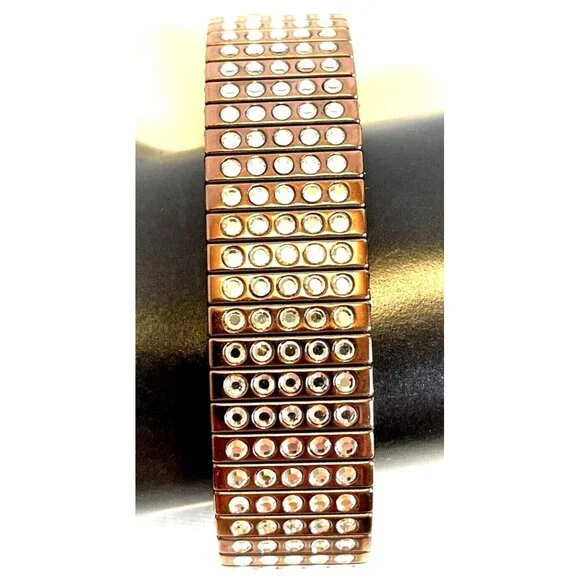 Swarovski Austrian Crystal Wide RARE 5 Row Bracelet Stretch Expansion Copper - Picture 4 of 5